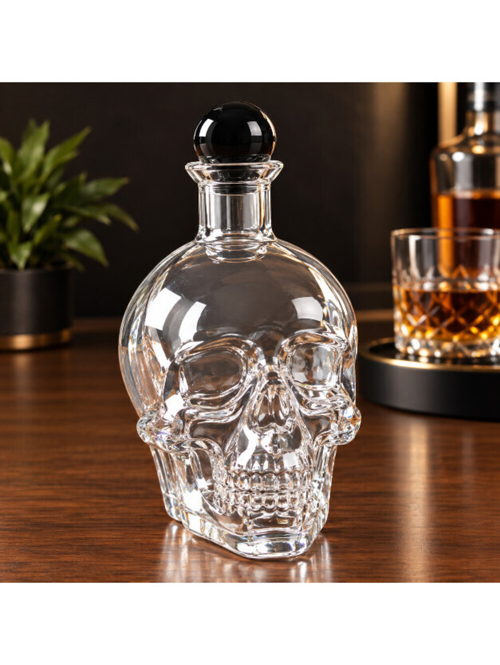 Halloween Clear Glass Skull Decanter